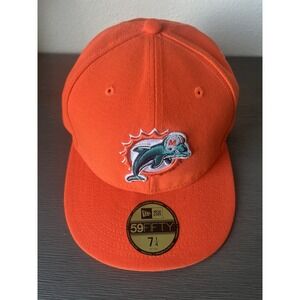 Miami Dolphins Hat Cap Fitted Mens 7 1/4 Orange NFL Football 59FIFTY New Era NWT